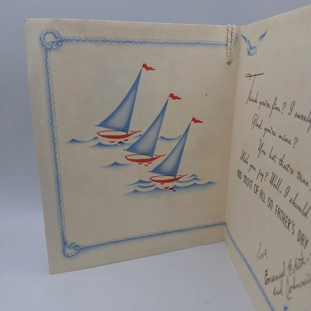 Vintage‎ Fathers Day Card Nautical Theme Greetings Sailboats Anchor Birds